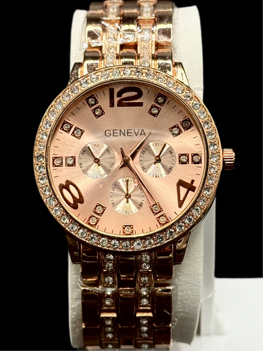 Geneva Rose Gold Watch Women Stainless Steel In Gift Box