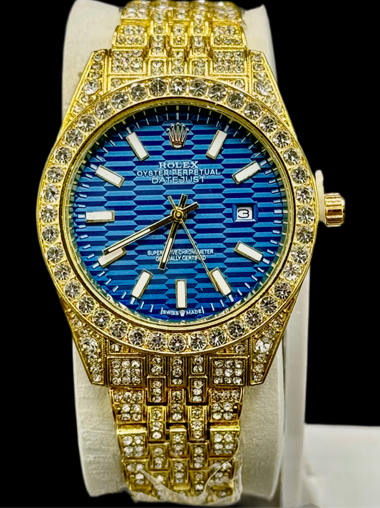 PREMIUM ICED OUT ROYAL BLUE DIAL WATCH (ROYAL GOLD)