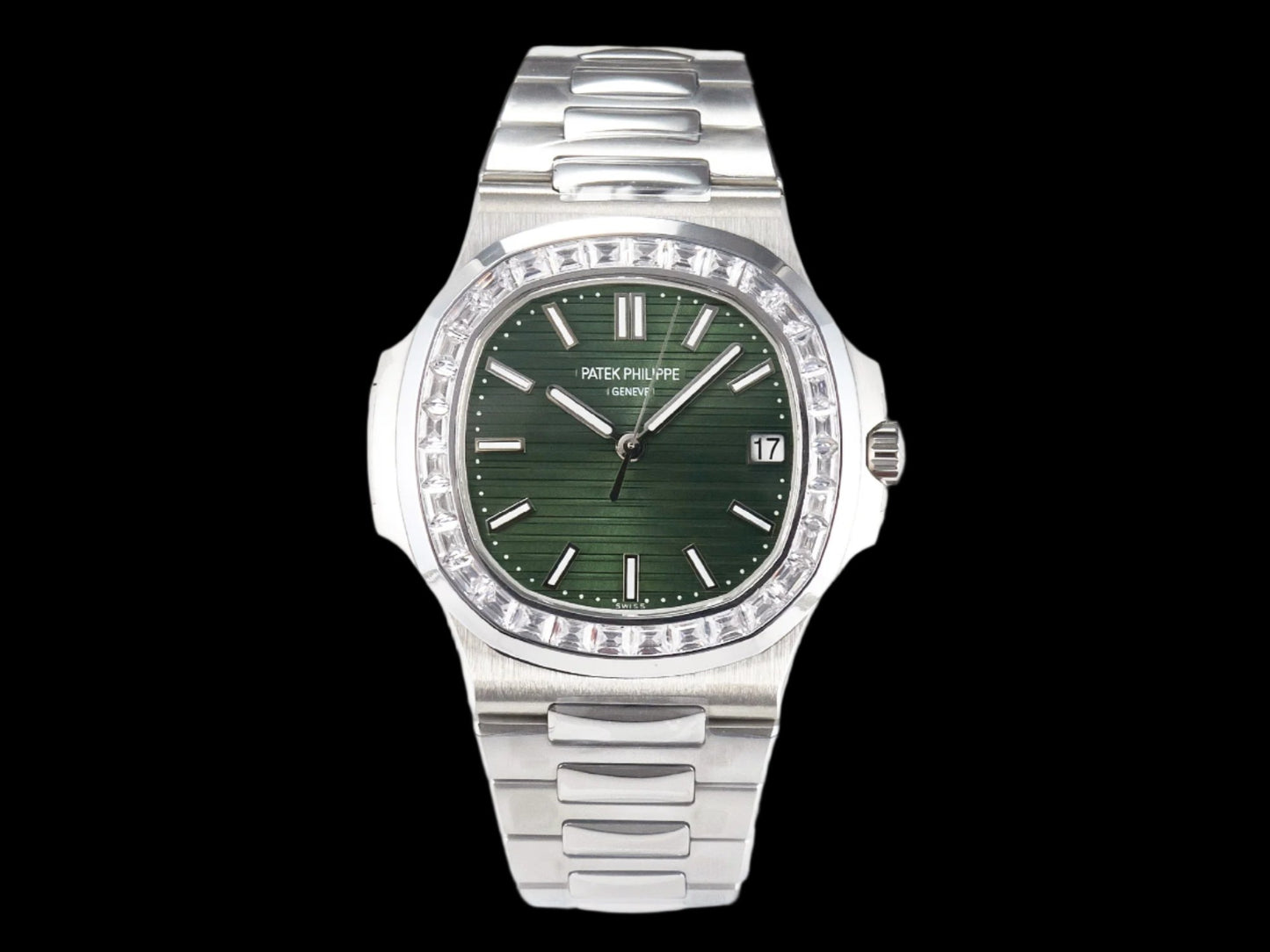 Latest Collection Silver With Green Dial Stone Bezel