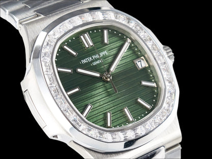 Latest Collection Silver With Green Dial Stone Bezel